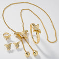 Overseas Bestseller Western Light Luxury 18K Rhinestone Butterfly Pendant Necklace Bracelet Set Earrings Ring India Women Set
