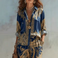 Casual Fashion Long Sleeve Printed Wide Leg Pants + Shirt 2-Piece Set