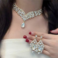 Rhinestone Teardrop Necklace Earrings Set Elegant Premium Clavicle Chain Light Luxury With Evening Gown Choker Luxury Necklace