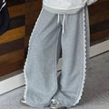 Girls' Faux Layered Striped Hoodie Lace Trim Sweatpants Set