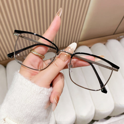 New Light-Changing Metal Half Brow Frame Glasses Formal Frame Anti-Blue Retro Frame Trendy Men Si Pattern Plano