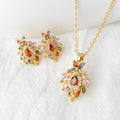 Western Exquisite Fashionable Light Luxury Colorful Cubic Zirconia Copper Gold Plated Necklace Stud Jewelry Set Niche Women Exquisite Elegant