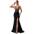 Women's Spaghetti Strap Tulle Patchwork Slim Fit Sexy Evening Gown Party