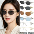Korean Retro Cat-Eye Silver Rimless Glasses Women Premium Oval Round Plano UV-Proof Sunglasses
