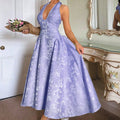 Retro Embossed Floral Pattern V-Neck Sleeveless Swing Dress