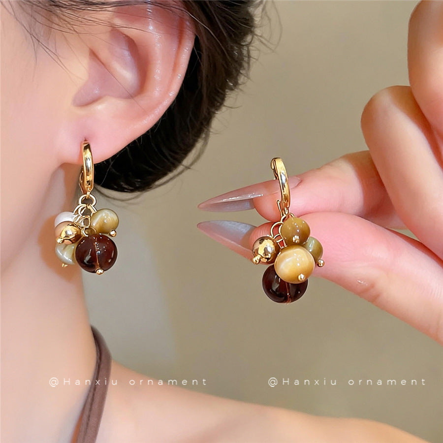 18K Gold-Plated Tiger's Eye Pearl Hoop Earrings - view 3