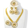 Overseas Middle East Copper Gold Plated Glossy Round Sun Pendant Necklace Bracelet Set Ring Earrings Women Banquet Set