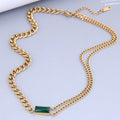 2025 New Retro Titanium Short Emerald Cubic Zirconia Double-Layer Necklace Simple Chain Clavicle Chain Women N6258