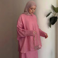 Fall Retro Casual Long Sleeve Lapel Collar Loose Cardigan + Shirt + Long Skirt Set