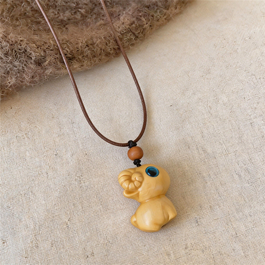 Chinese-Inspired Wooden Flower and Ceramic Sheep Pendant Necklace - view 6
