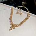 Cubic Zirconia Wheat Ears Stud Earring Necklace Set Accessory Women Western Tassel Light Luxury Premium Dead Stock Design Detail Niche