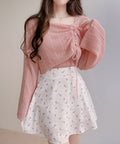 Women's Korean Fashion Long Sleeve Drawstring Knit Top + Tank Top + Camisole 2-Piece - White