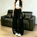 Summer Sporty Casual Striped Loose Elastic Wide Leg Pants + Pants