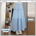 Blue gentle small fresh plaid skirt for women autumn 2025 new high-waisted a-line skirt mid-length cake skirt
