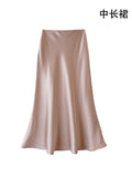 Fall French Elegant Satin High Waist Drapey Skirt