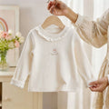 Girls' Bunny Embroidered Lace Trim Long Sleeve T-Shirt