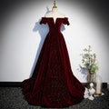 Burgundy Velvet Off-Shoulder Gown - Piano Performance Host Bridal Toasting Dress