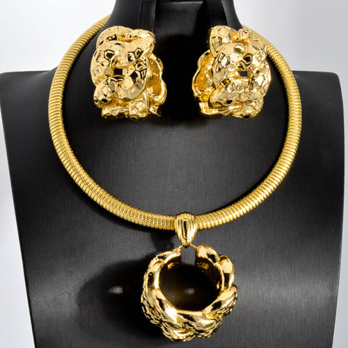 Overseas Middle East Bead Gem Lace Trim Round Relief Texture Pendant Earrings Statement Breeze Style With Bead Collar Pendant Set