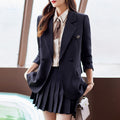 Women's Fall Korean Casual Petite Blazer + Pleated Skirt Set 2026 - Black Suit