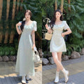 Plus Size Mint Green Lace Heavy Embroidery Fitted Dress, French Style