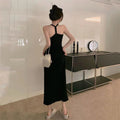 Halter Camisole Fitted Bodycon Long Dress, Chic Retro
