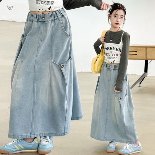 Girls' Loose Denim Skirt - Fall 2026 Casual Style