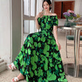 Rayon Floral Off-Shoulder Elastic Waist Bohemian Beach Dress