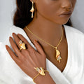 Overseas Fashionable Western 18K Gold Flower Beaded Fringe Necklace Bracelet Set Earrings Ring Wedding Banquet Set