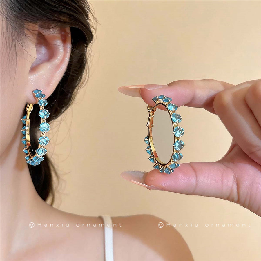 French Vintage Zircon Round Hoop Earrings - view 3