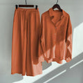 Women's 2026 Retro Plus Size Linen Cotton High Waist Loose Shirt + Pants 2-Piece Set - Pink