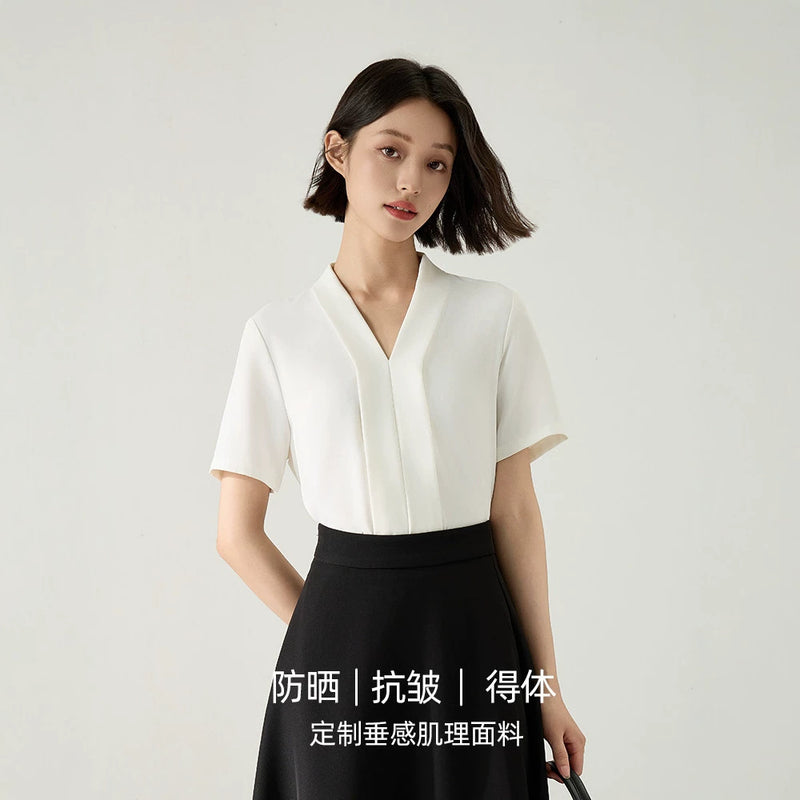 Office Professional Chiffon Long Sleeve V-Neck Shirt