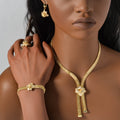 EU/US Import Dubai Gold 18K Personality ins Necklace Bracelet Set Earrings Ring India Knot Wedding Women Accessory Set