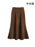 Fall French Elegant Satin High Waist Drapey Skirt