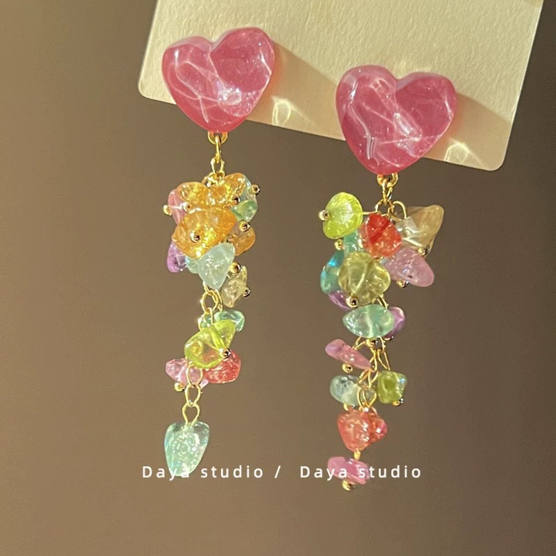 Pink Fabric Flower Tassel Earrings - view 8