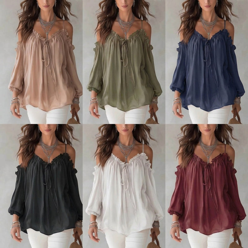 Fall Casual Off-Shoulder Tie-Front Shirt + Camisole