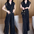 Spring-Summer Fashion Elegant Short Sleeve Wide Leg Pants + Top 2-Piece Set