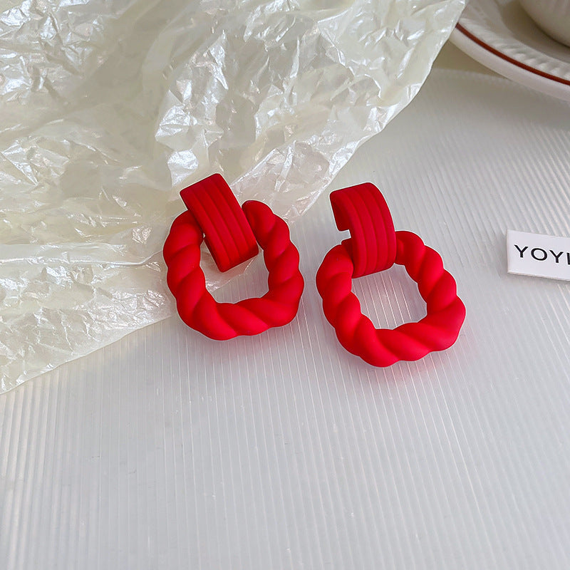 Red Square Flower Tassel Earrings - view 12