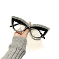 2025 New Simple Rhinestone Sunglasses Fashionable Western Retro Cat-Eye Diamond Chain Women Sunglasses Premium