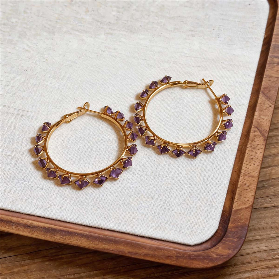 French Vintage Zircon Round Hoop Earrings - view 9