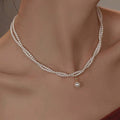 Korean Style Simple Design Detail Accessory French Retro Pearl Pendant Double-Layer Choker Light Luxury Elegant Niche Necklace