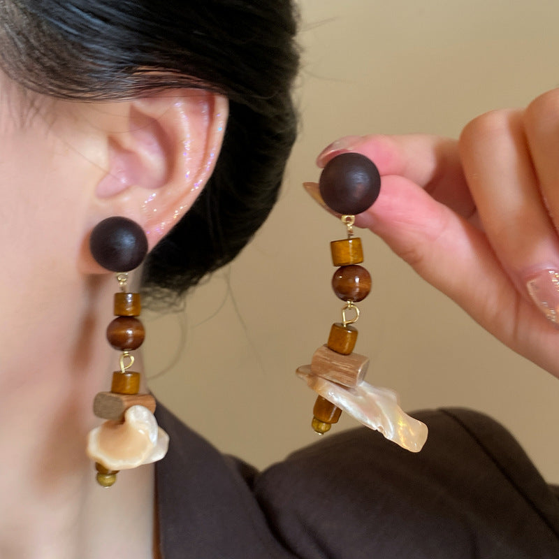 Wooden Shell Round Stud Earrings - view 6
