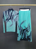 Fashion Elegant Printed Pleated Skirt 2-Piece Set