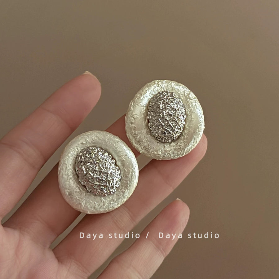 Vintage Pleated Oval Pendant Stud Earrings - view 7