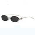 Korean Retro Cat-Eye Silver Rimless Glasses Women Premium Oval Round Plano UV-Proof Sunglasses