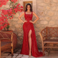 Women's Square Neck Sequin Slimming Premium Sleeveless Evening Gown