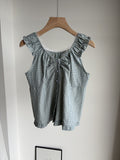 Summer Korean Slimming Mesh Sleeveless V-Neck Patchwork Plaid Shirt