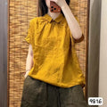 Summer Korean Youthful Linen Mini Flutter Sleeve Peter Pan Collar Loose Shirt