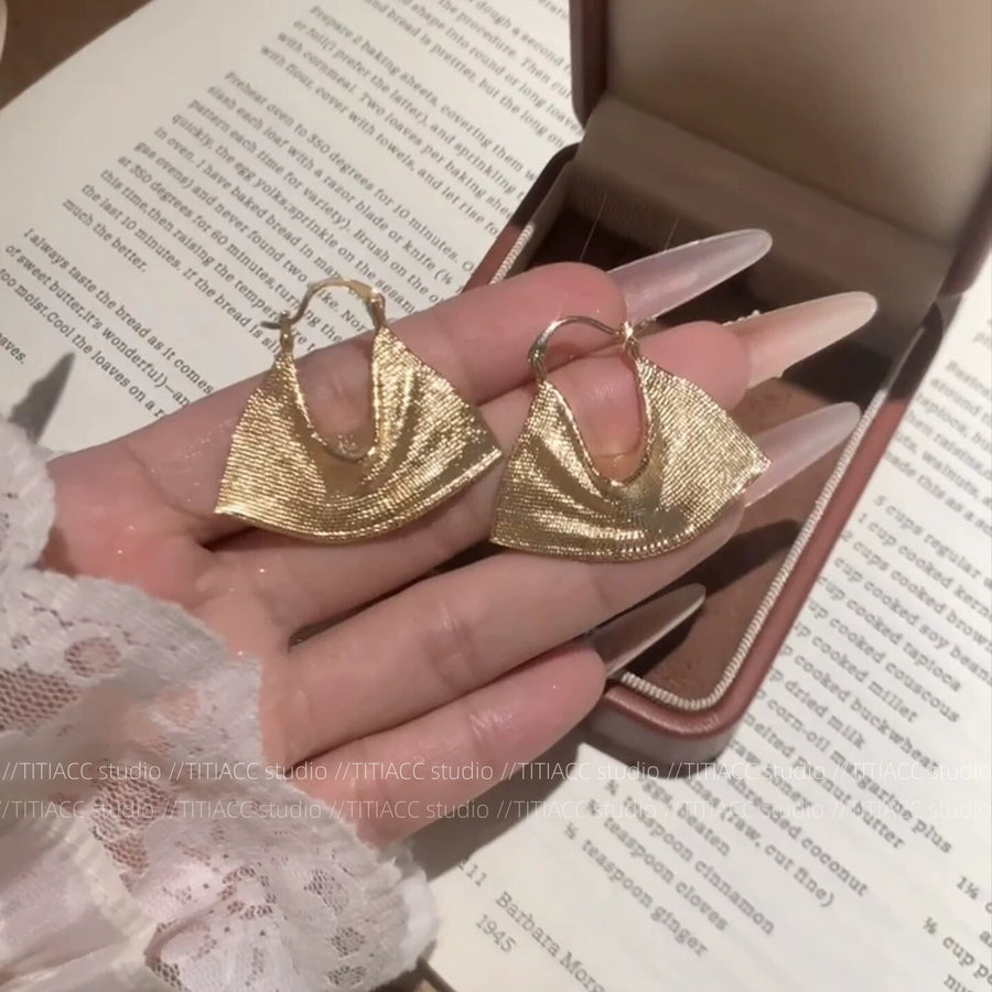 Oversized Pleated Metal Bag Hoop Earrings - view 2