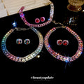 Rhinestone Emerald Square Stud Earring Necklace Set Accessory Women Imperial Breeze Earrings Light Luxury Premium Jewelry Set Wholesale