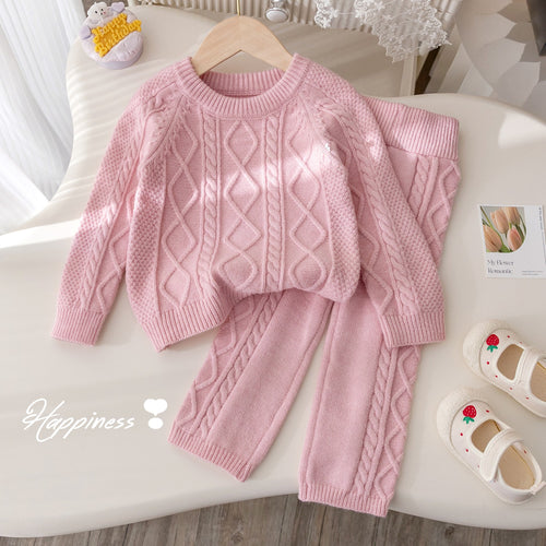 Girls' Thick Jacquard Knit Sweater Set - Fall/Winter